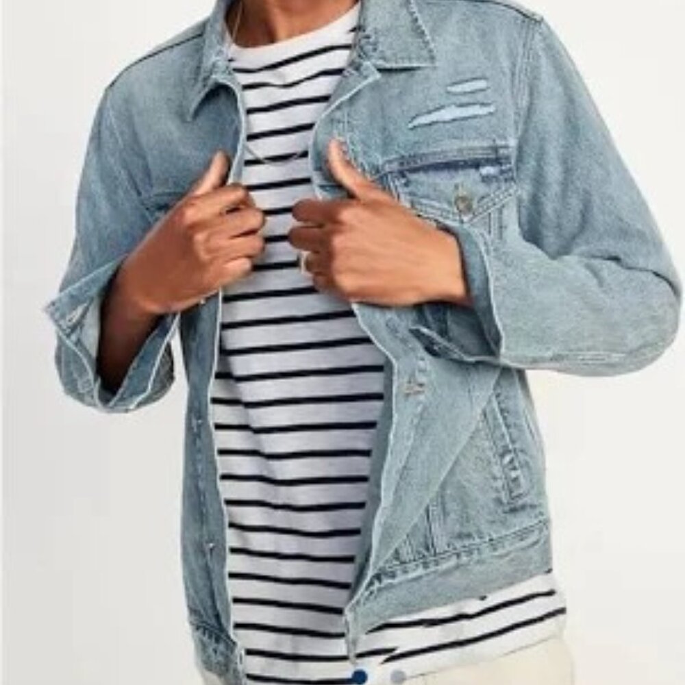 Old Navy Blue Distressed Jean Trucker Jacket XXXL NWT